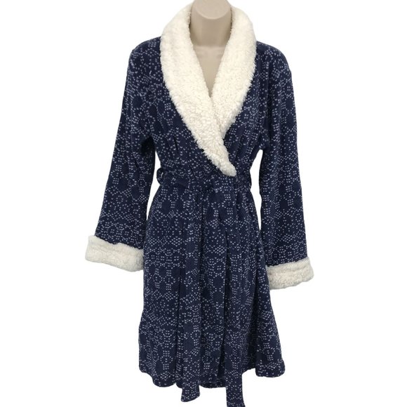 Ulta Beauty Other - NWT Ulta Womens Blue White Plush Long Sleeve Pockets Wrap Tie Front Robe S/M